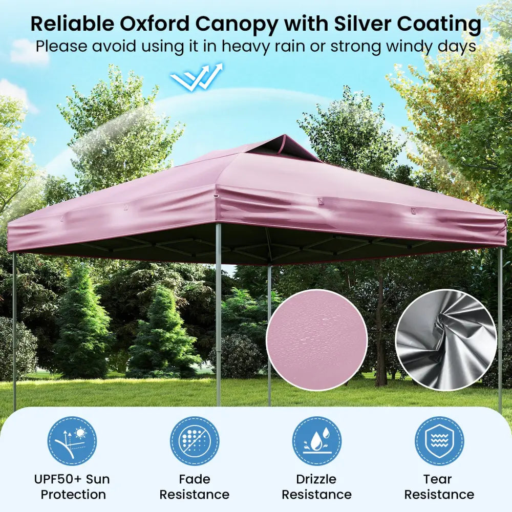 10 X 10 FT Foldable Outdoor Patio Shelter Canopy Tent with 1-Push Center Lock-Pink - Pink - Canopies