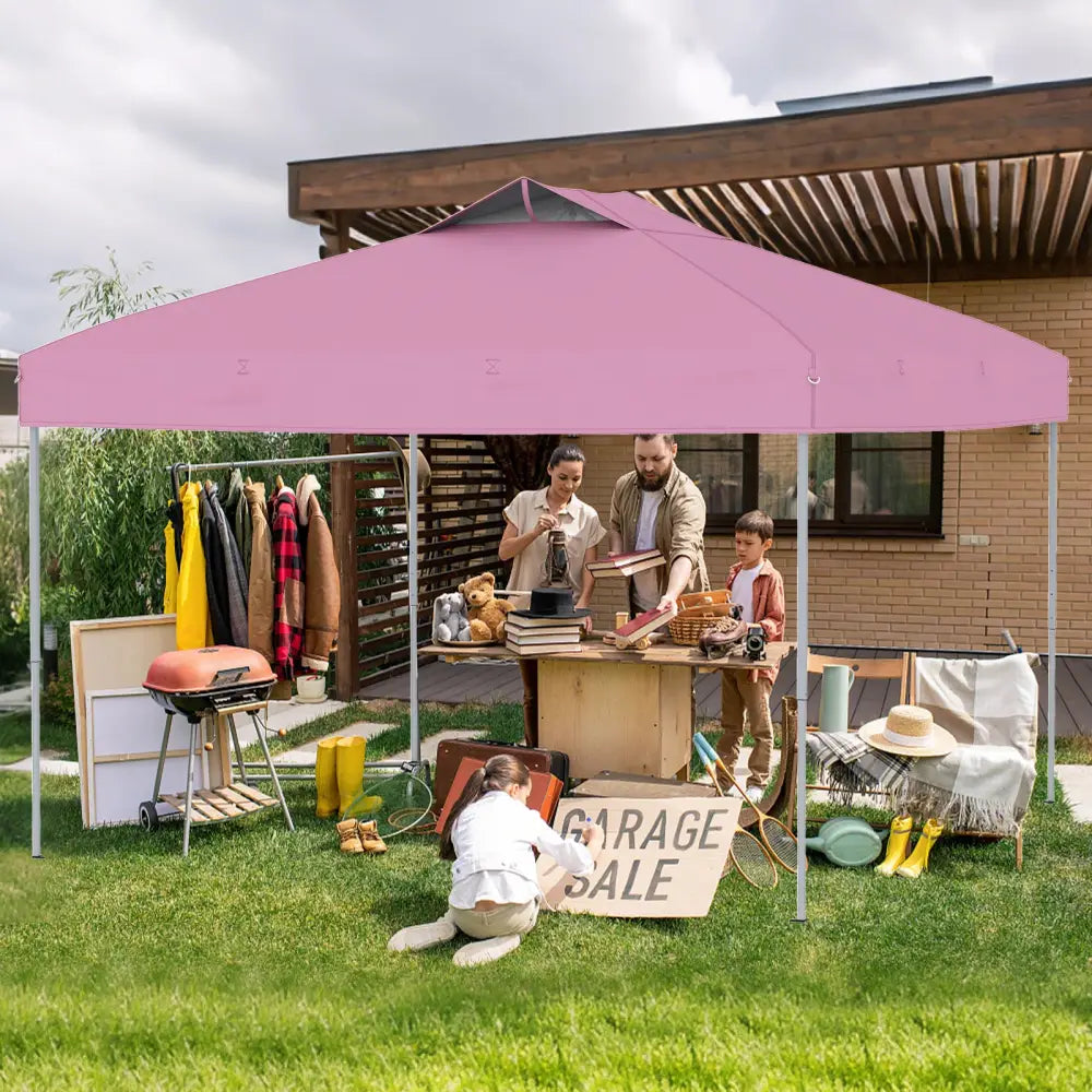 10 X 10 FT Foldable Outdoor Patio Shelter Canopy Tent with 1-Push Center Lock-Pink - Pink - Canopies