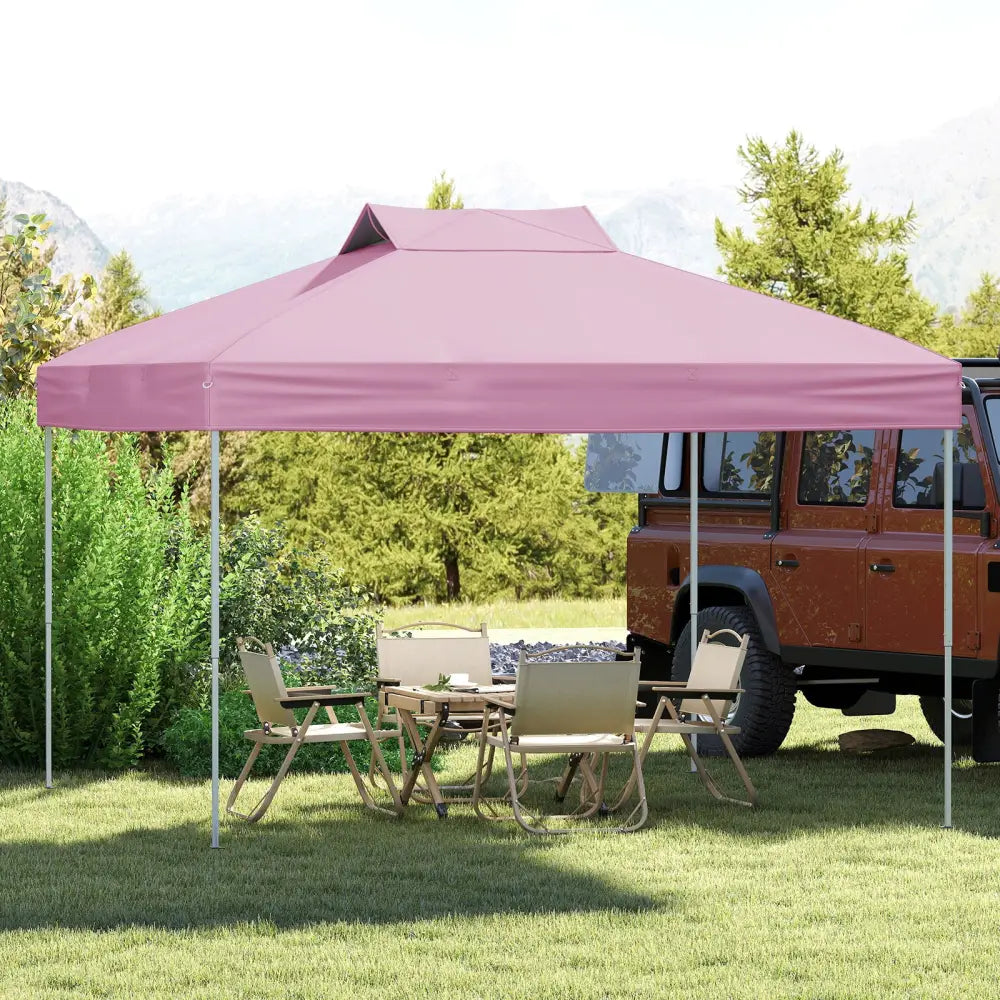 10 X 10 FT Foldable Outdoor Patio Shelter Canopy Tent with 1-Push Center Lock-Pink - Pink - Canopies