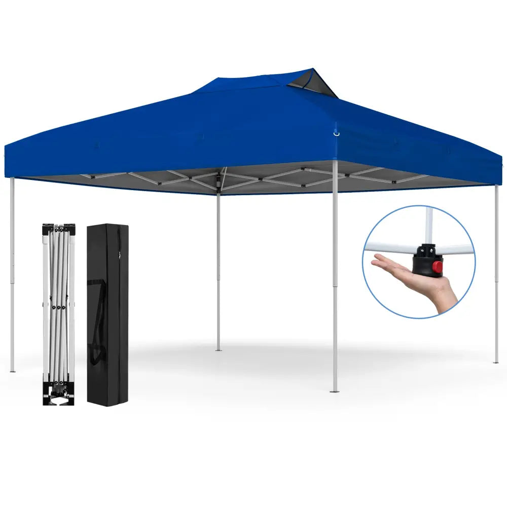 10 X 10 FT Foldable Outdoor Patio Shelter Canopy Tent with 1-Push Center Lock-Blue - Blue - Canopies