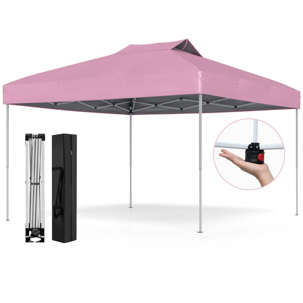 10 X 10 FT Foldable Outdoor Patio Shelter Canopy Tent with 1-Push Center Lock-Pink - Pink - Canopies