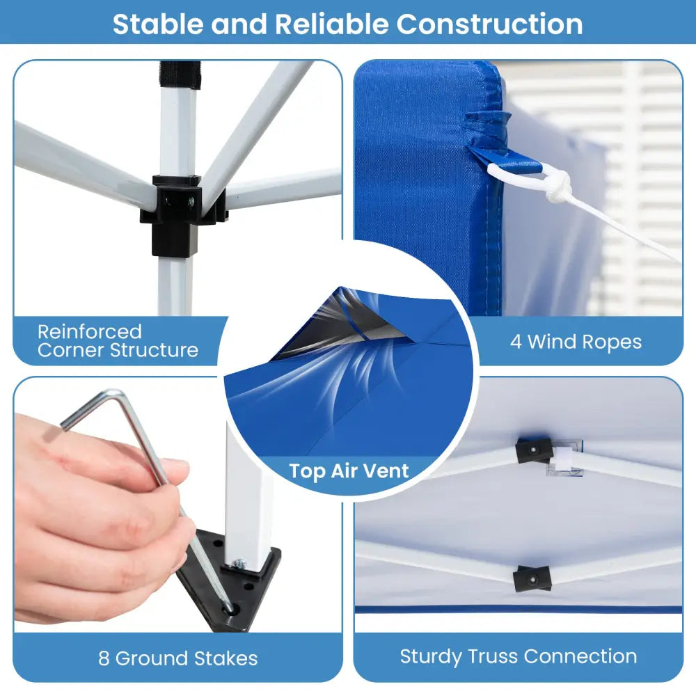 10 X 10 FT Foldable Outdoor Patio Shelter Canopy Tent with 1-Push Center Lock-Blue - Blue - Canopies