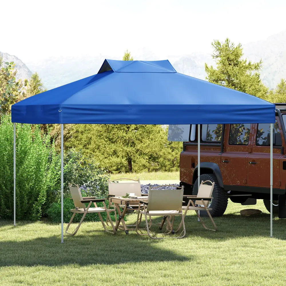 10 X 10 FT Foldable Outdoor Patio Shelter Canopy Tent with 1-Push Center Lock-Blue - Blue - Canopies