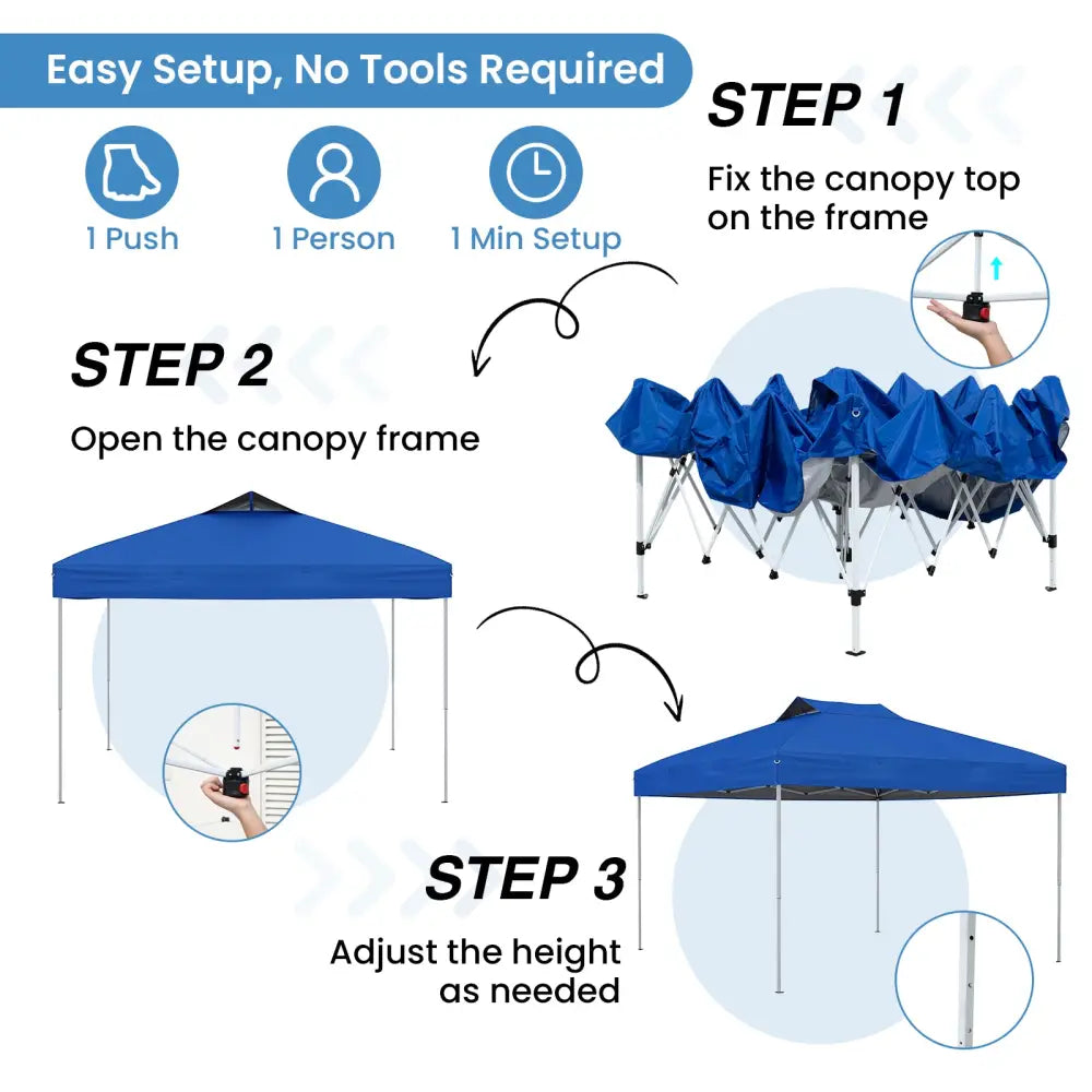10 X 10 FT Foldable Outdoor Patio Shelter Canopy Tent with 1-Push Center Lock-Blue - Blue - Canopies