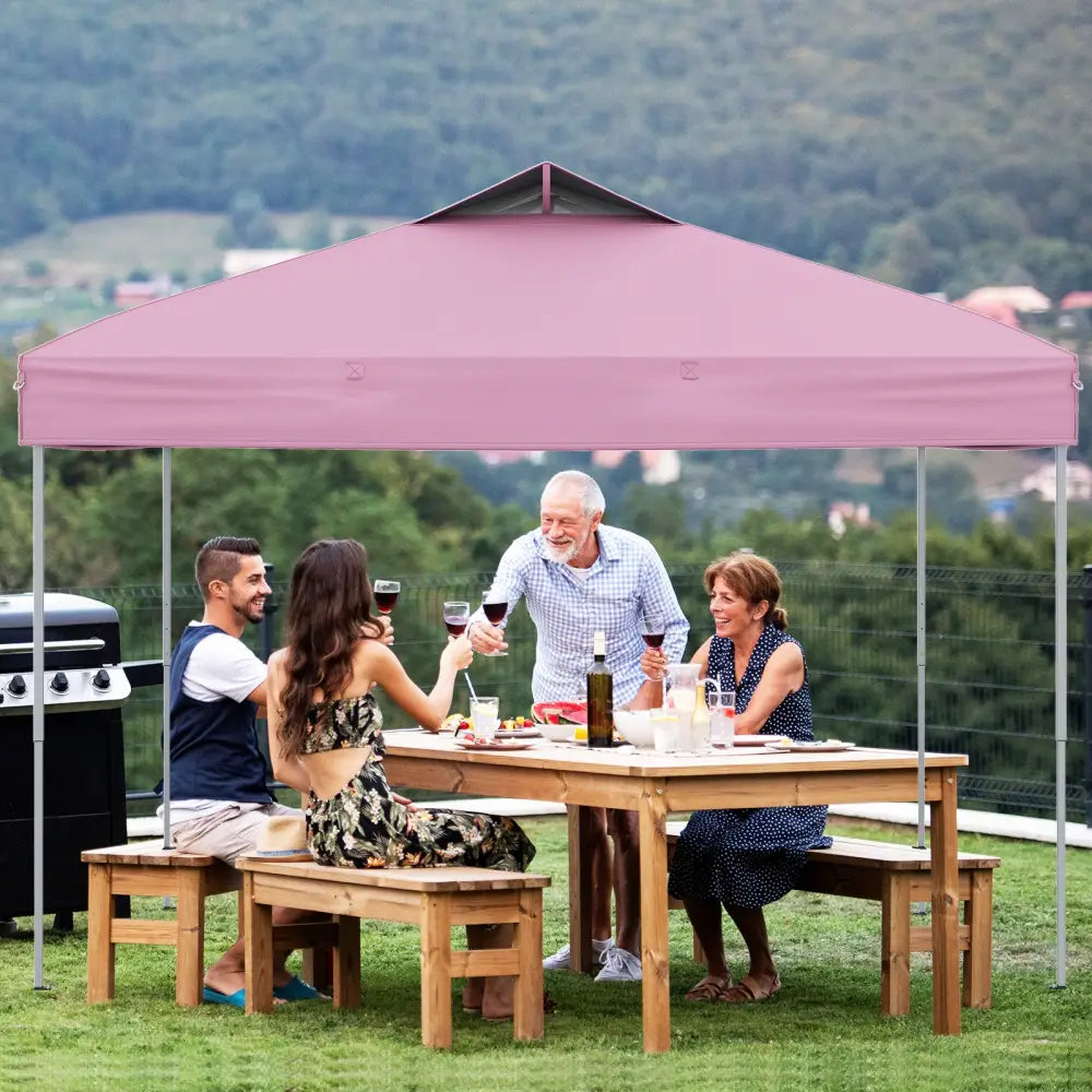 10 X 10 FT Foldable Outdoor Patio Shelter Canopy Tent with 1-Push Center Lock-Pink - Pink - Canopies