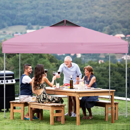 10 X 10 FT Foldable Outdoor Patio Shelter Canopy Tent with 1-Push Center Lock-Pink - Pink - Canopies