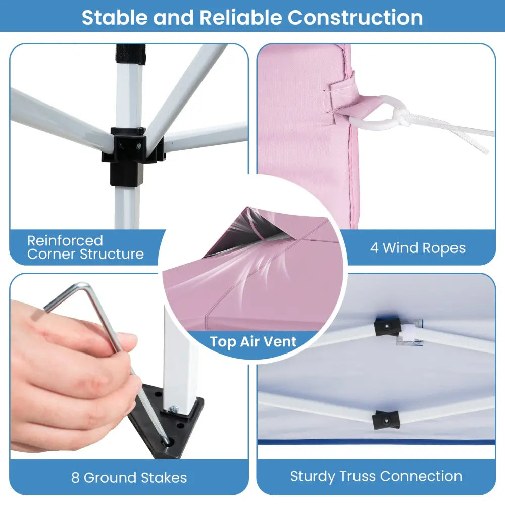 10 X 10 FT Foldable Outdoor Patio Shelter Canopy Tent with 1-Push Center Lock-Pink - Pink - Canopies