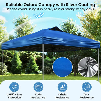 10 X 10 FT Foldable Outdoor Patio Shelter Canopy Tent with 1-Push Center Lock-Blue - Blue - Canopies