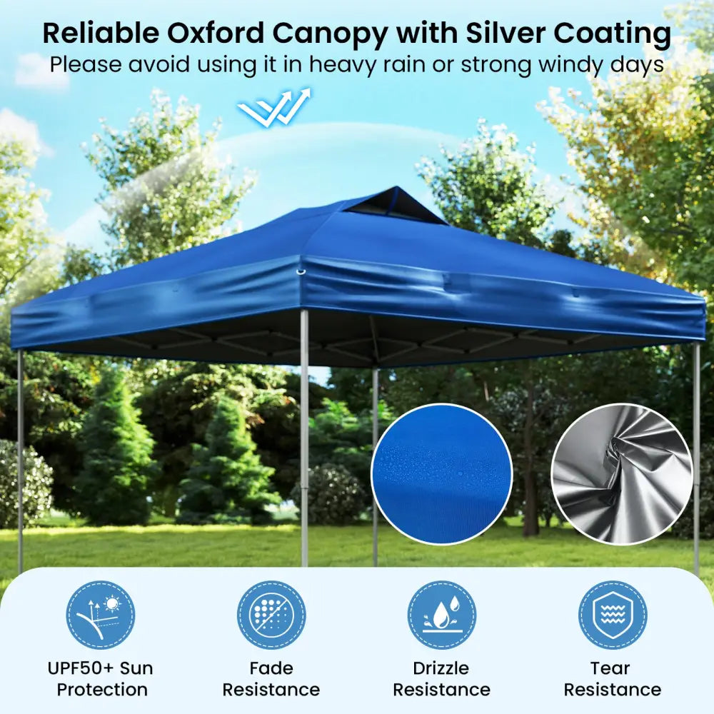 10 X 10 FT Foldable Outdoor Patio Shelter Canopy Tent with 1-Push Center Lock-Blue - Blue - Canopies