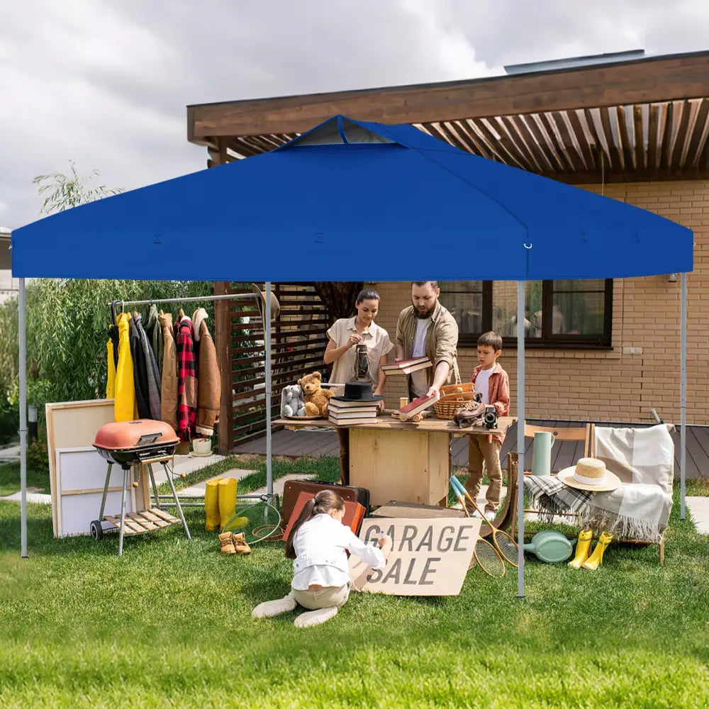 10 X 10 FT Foldable Outdoor Patio Shelter Canopy Tent with 1-Push Center Lock-Blue - Blue - Canopies