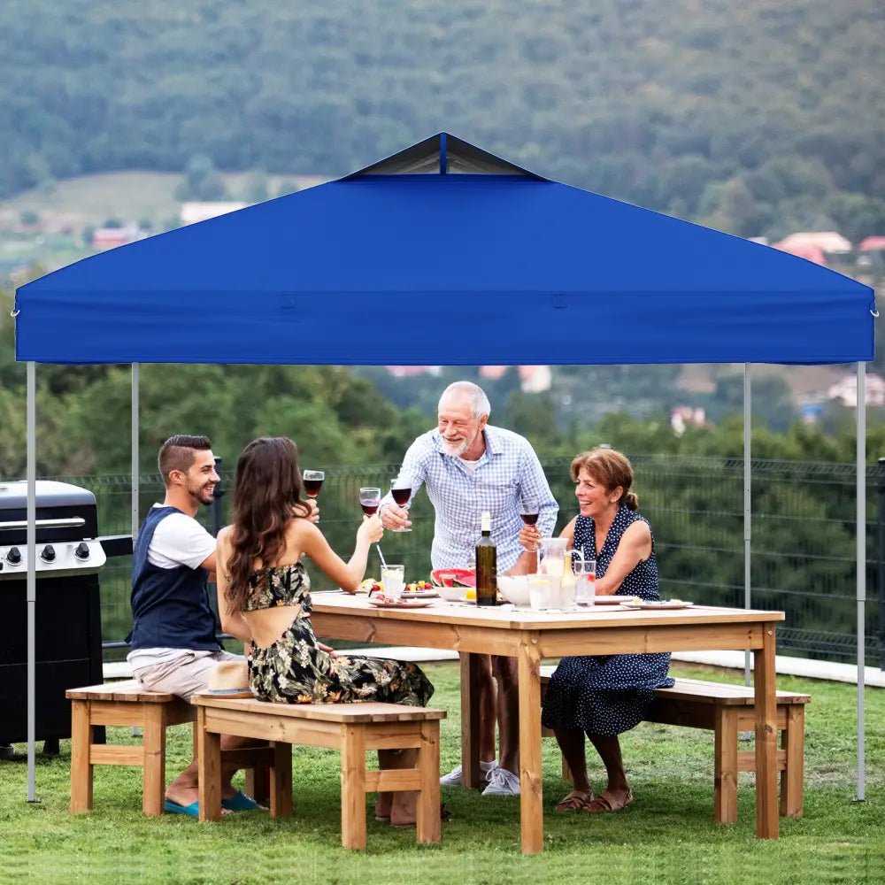 10 X 10 FT Foldable Outdoor Patio Shelter Canopy Tent with 1-Push Center Lock-Blue - Blue - Canopies