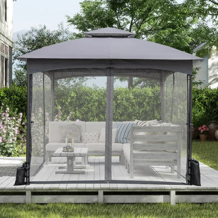 10 X 10 FT Heavy-Duty Patio Gazebo with Netting Walls and 4 Sandbags-Gray - Gray - Gazebos