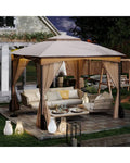 10 X 10 FT Heavy-Duty Patio Gazebo with Netting Walls and 4 Sandbags-Khaki - Khaki - Gazebos