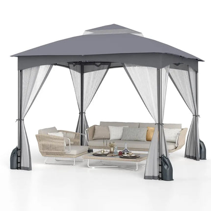 10 X 10 FT Heavy-Duty Patio Gazebo with Netting Walls and 4 Sandbags-Gray - Gray - Gazebos