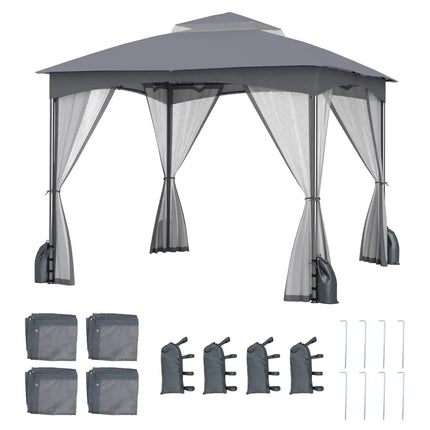 10 X 10 FT Heavy-Duty Patio Gazebo with Netting Walls and 4 Sandbags-Gray - Gray - Gazebos