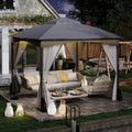 10 X 10 FT Heavy-Duty Patio Gazebo with Netting Walls and 4 Sandbags-Gray - Gray - Gazebos