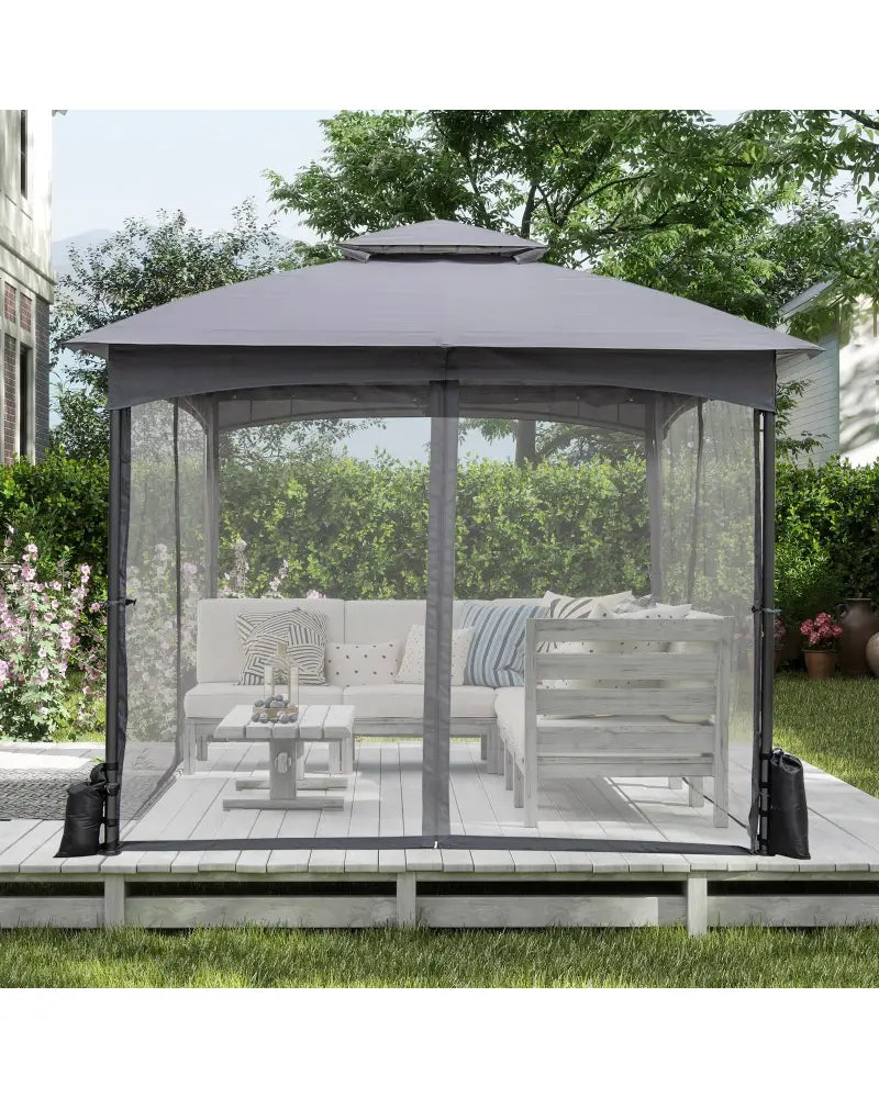 10 X 10 FT Heavy-Duty Patio Gazebo with Netting Walls and 4 Sandbags-Gray - Gray - Gazebos
