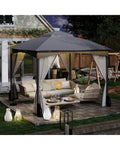 10 X 10 FT Heavy-Duty Patio Gazebo with Netting Walls and 4 Sandbags-Gray - Gray - Gazebos