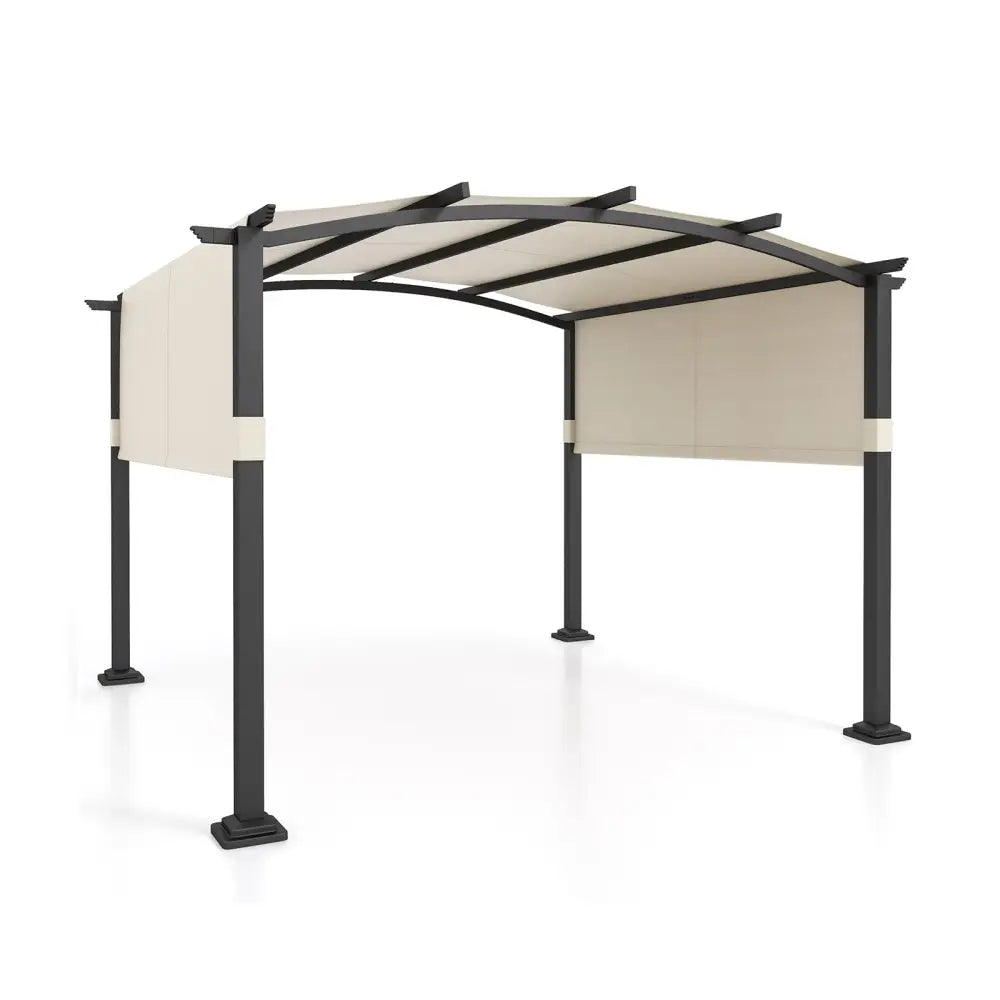 10 x 10 ft Outdoor Pergola Modern Arched Patio Garden Shelter with Retractable Sunshade Canopy-Beige - Beige - Gazebos