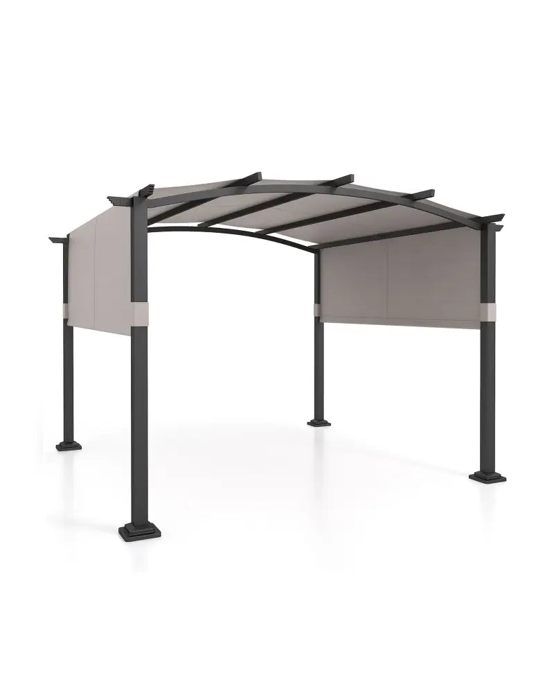 10 x 10 ft Outdoor Pergola Modern Arched Patio Garden Shelter with Retractable Sunshade Canopy-Gray - Gray - Gazebos