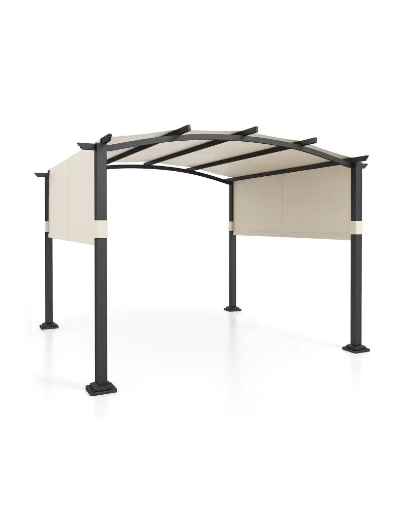 10 x 10 ft Outdoor Pergola Modern Arched Patio Garden Shelter with Retractable Sunshade Canopy-Beige - Beige - Gazebos