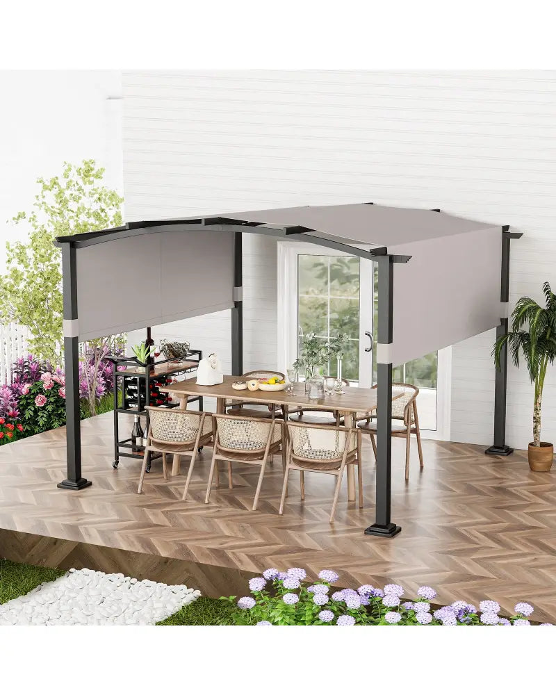 10 x 10 ft Outdoor Pergola Modern Arched Patio Garden Shelter with Retractable Sunshade Canopy-Gray - Gray - Gazebos