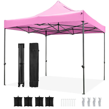 10 x 10 FT Outdoor Pop up Canopy Tent Easy Setup Gazebo Shelter with Wheeled Bag-Pink - Pink - Canopies