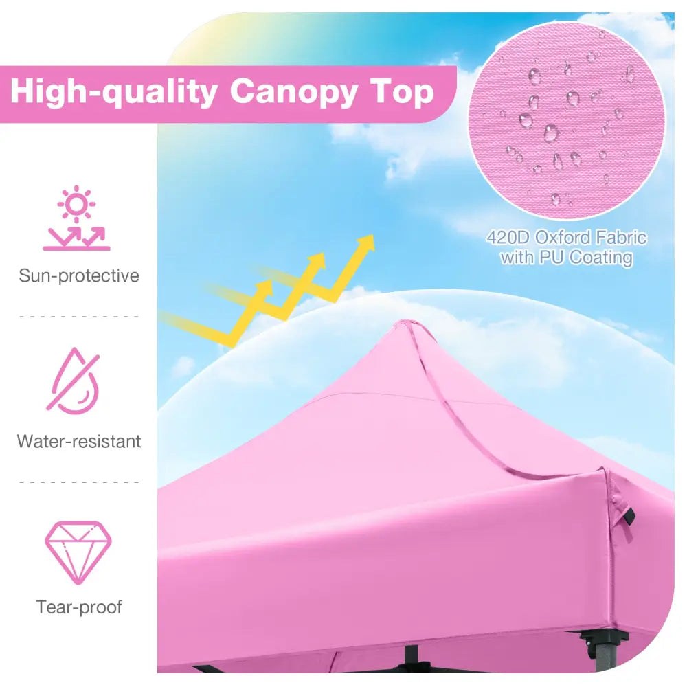 10 x 10 FT Outdoor Pop up Canopy Tent Easy Setup Gazebo Shelter with Wheeled Bag-Pink - Pink - Canopies
