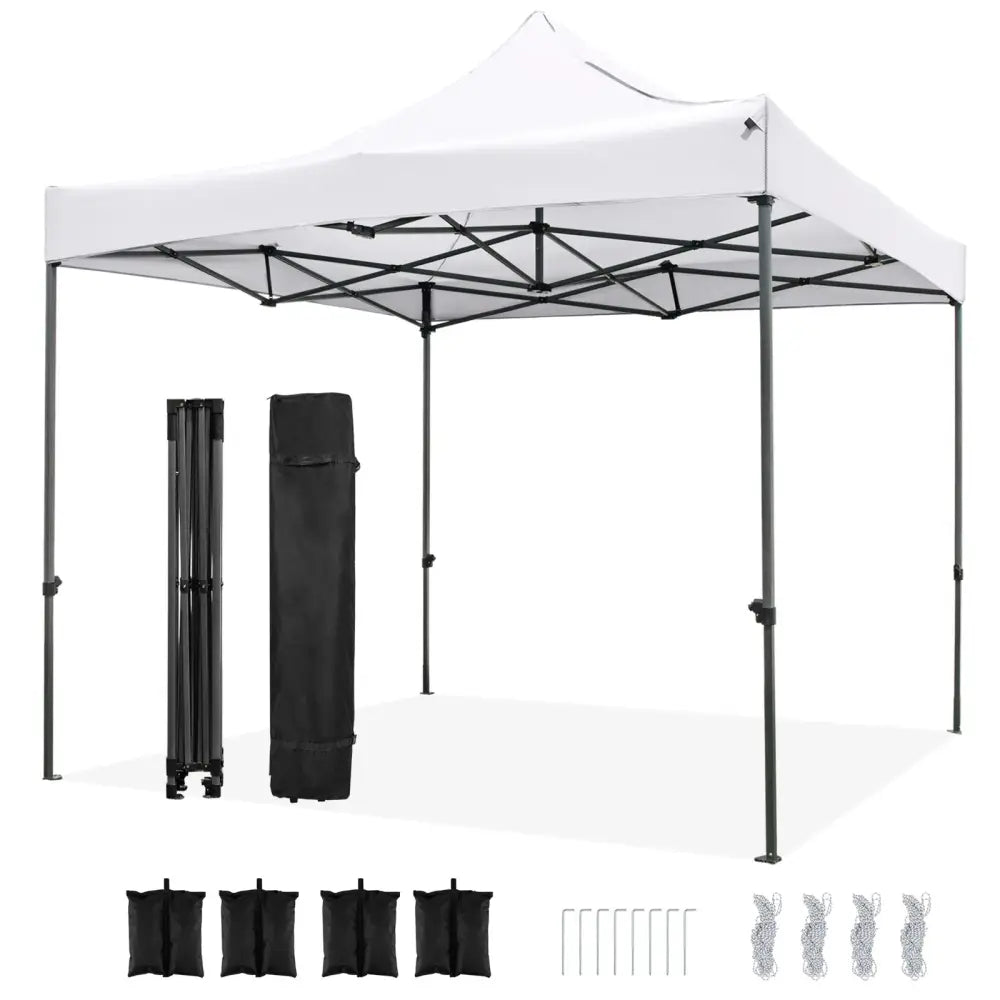 10 x 10 FT Outdoor Pop up Canopy Tent Easy Setup Gazebo Shelter with Wheeled Bag-White - White - Canopies