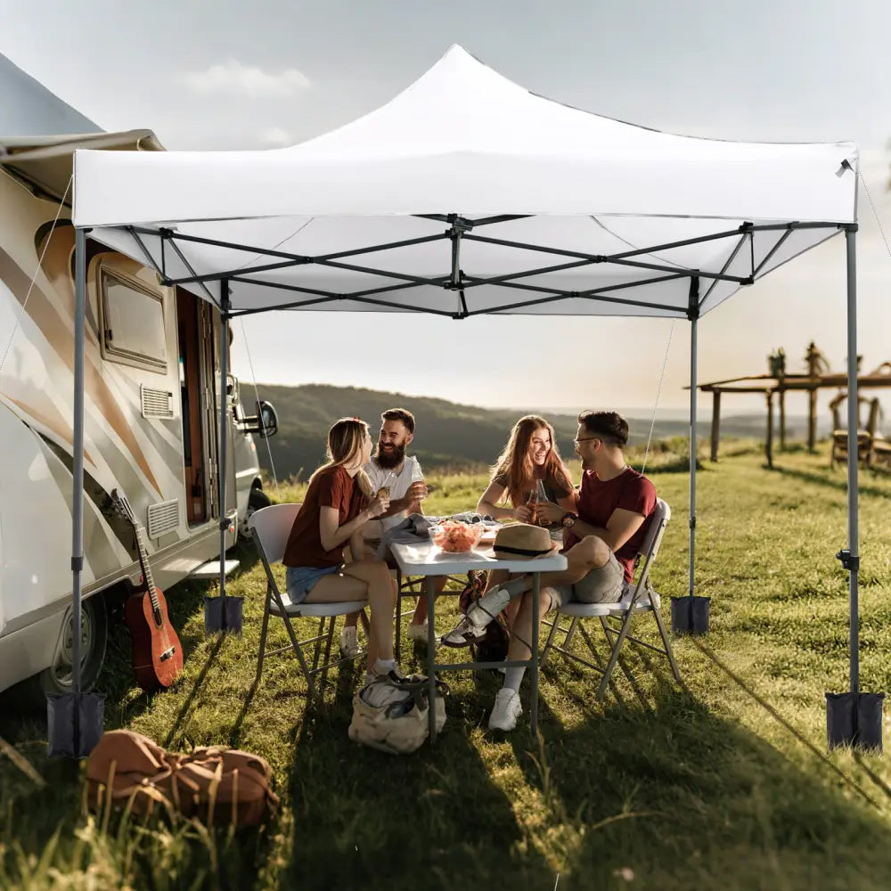 10 x 10 FT Outdoor Pop up Canopy Tent Easy Setup Gazebo Shelter with Wheeled Bag-White - White - Canopies