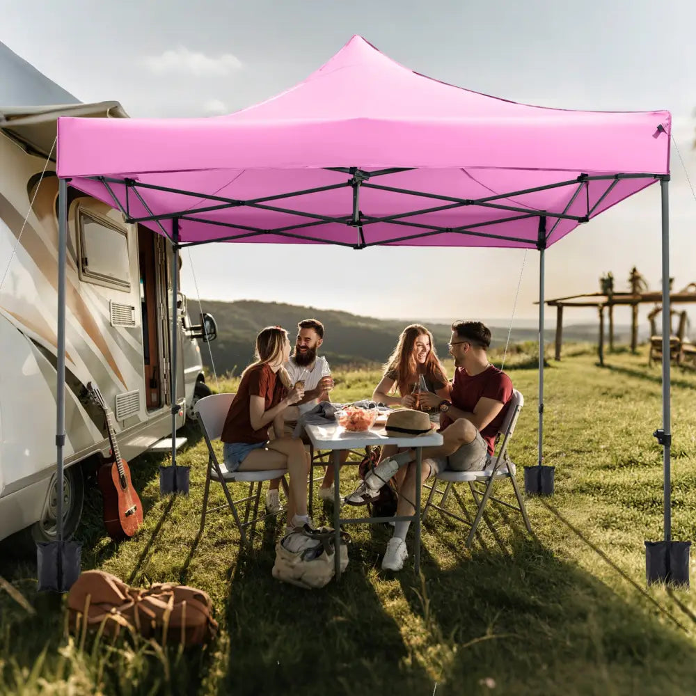 10 x 10 FT Outdoor Pop up Canopy Tent Easy Setup Gazebo Shelter with Wheeled Bag-Pink - Pink - Canopies