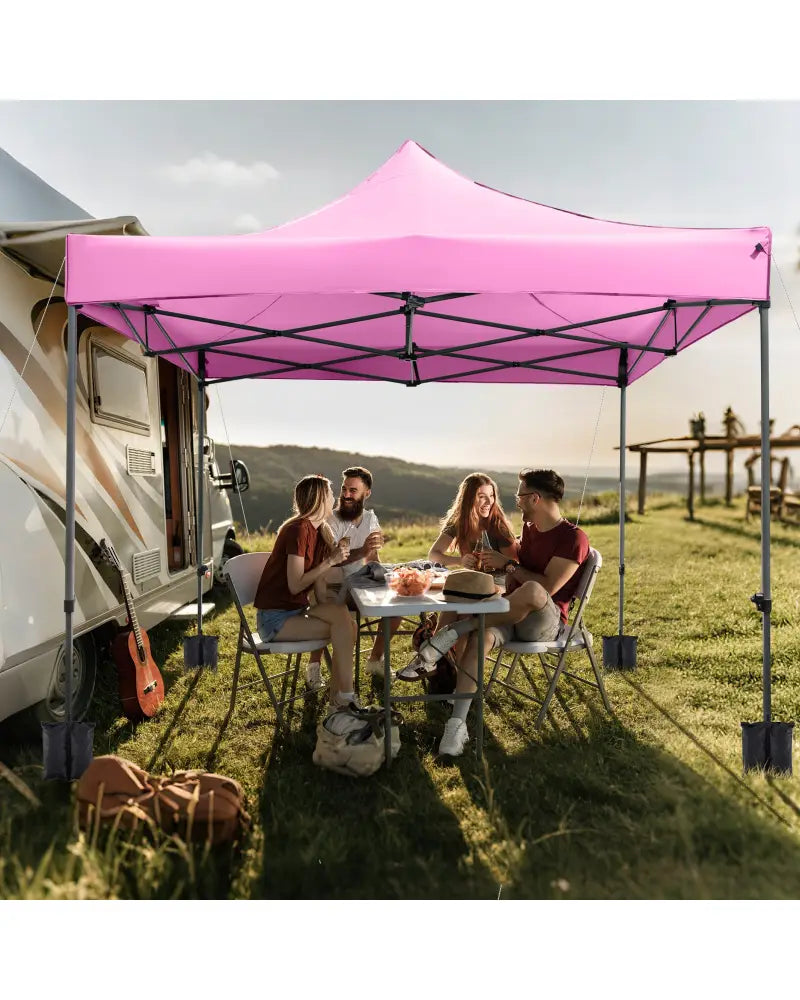 10 x 10 FT Outdoor Pop up Canopy Tent Easy Setup Gazebo Shelter with Wheeled Bag-Pink - Pink - Canopies