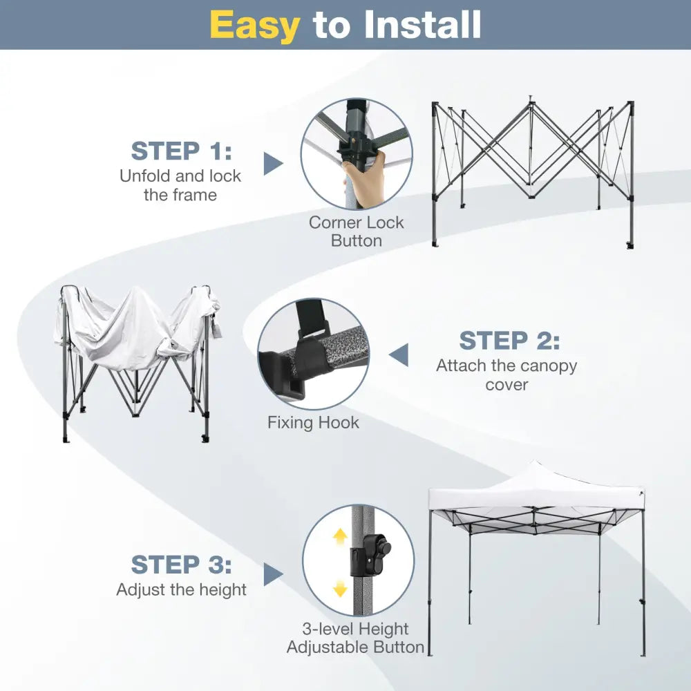 10 x 10 FT Outdoor Pop up Canopy Tent Easy Setup Gazebo Shelter with Wheeled Bag-White - White - Canopies