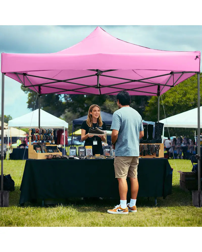 10 x 10 FT Outdoor Pop up Canopy Tent Easy Setup Gazebo Shelter with Wheeled Bag-Pink - Pink - Canopies