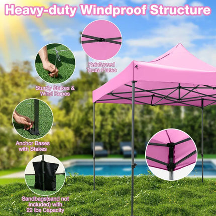 10 x 10 FT Outdoor Pop up Canopy Tent Easy Setup Gazebo Shelter with Wheeled Bag-Pink - Pink - Canopies