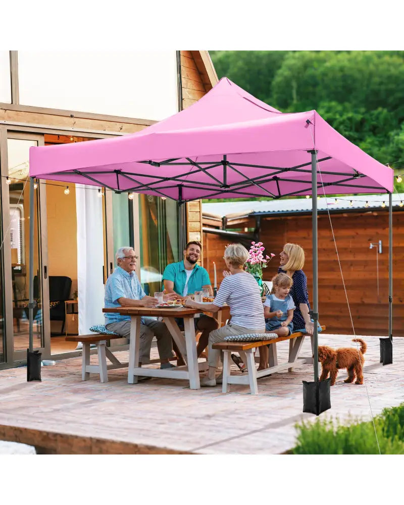 10 x 10 FT Outdoor Pop up Canopy Tent Easy Setup Gazebo Shelter with Wheeled Bag-Pink - Pink - Canopies