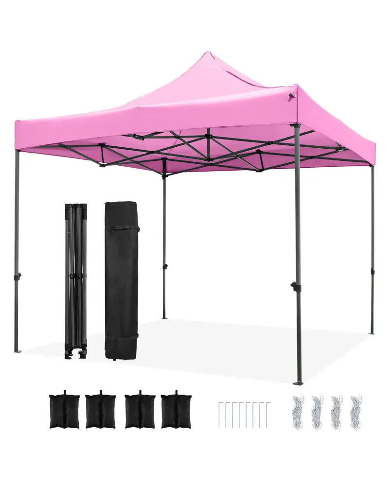 10 x 10 FT Outdoor Pop up Canopy Tent Easy Setup Gazebo Shelter with Wheeled Bag-Pink - Pink - Canopies