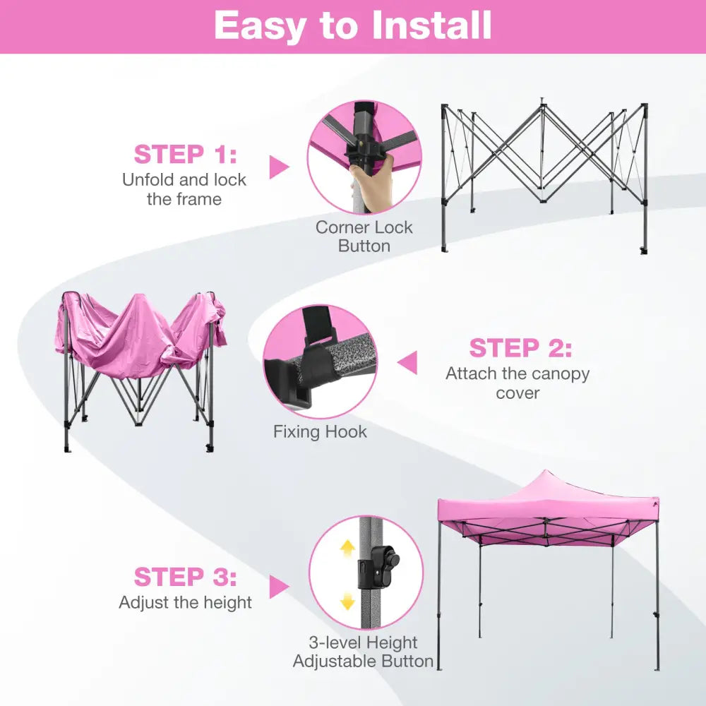 10 x 10 FT Outdoor Pop up Canopy Tent Easy Setup Gazebo Shelter with Wheeled Bag-Pink - Pink - Canopies