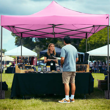 10 x 10 FT Outdoor Pop up Canopy Tent Easy Setup Gazebo Shelter with Wheeled Bag-Pink - Pink - Canopies