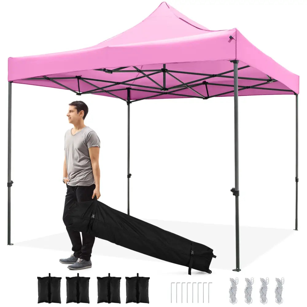 10 x 10 FT Outdoor Pop up Canopy Tent Easy Setup Gazebo Shelter with Wheeled Bag-Pink - Pink - Canopies