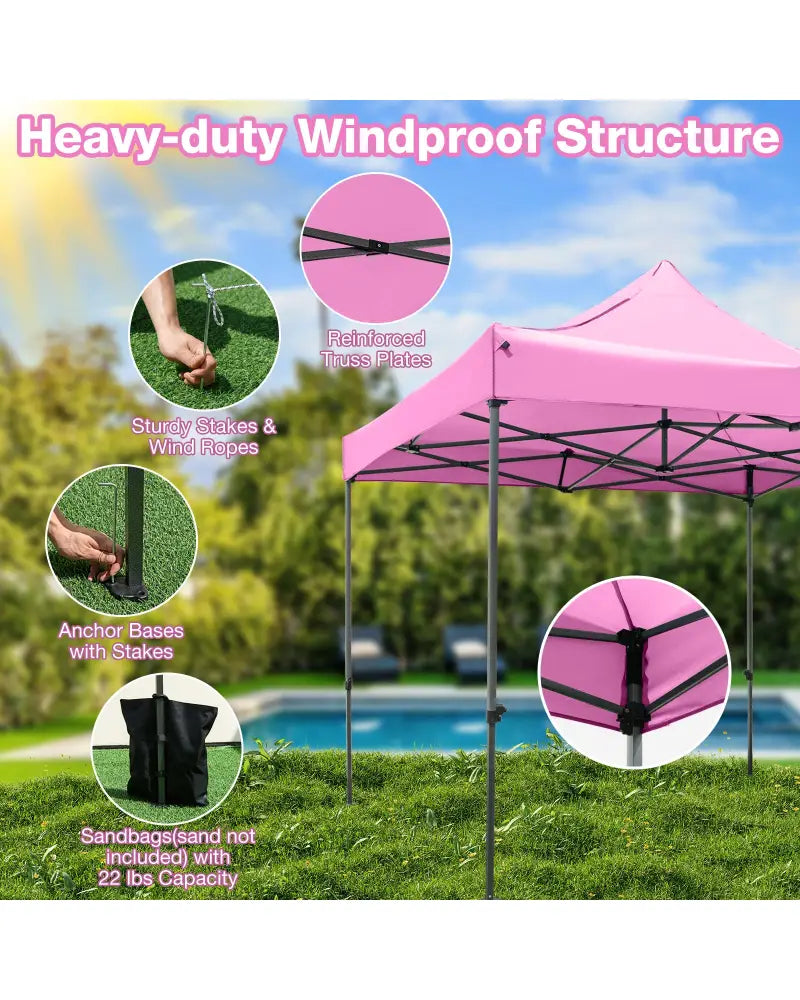 10 x 10 FT Outdoor Pop up Canopy Tent Easy Setup Gazebo Shelter with Wheeled Bag-Pink - Pink - Canopies