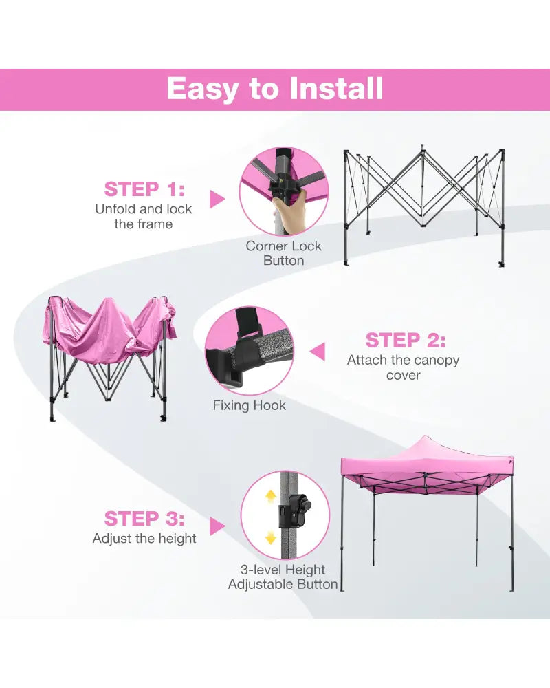 10 x 10 FT Outdoor Pop up Canopy Tent Easy Setup Gazebo Shelter with Wheeled Bag-Pink - Pink - Canopies