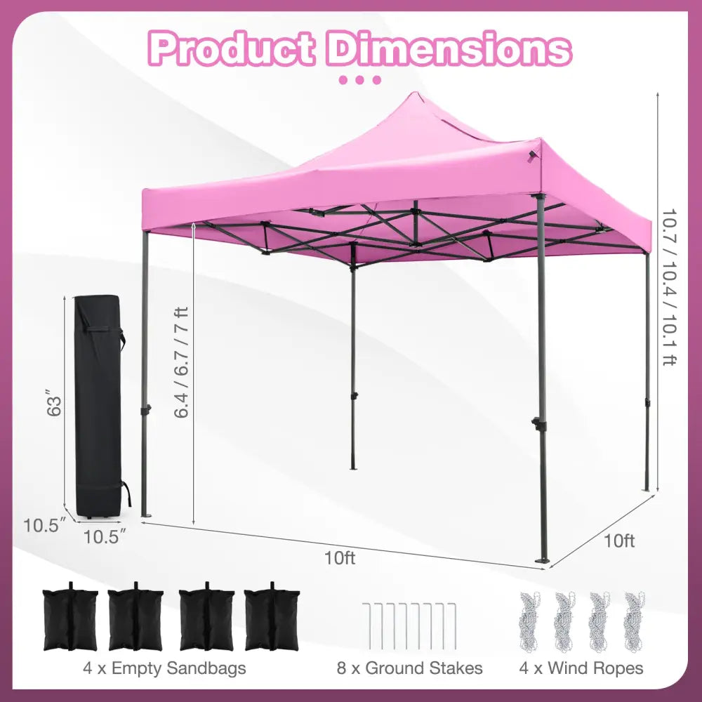10 x 10 FT Outdoor Pop up Canopy Tent Easy Setup Gazebo Shelter with Wheeled Bag-Pink - Pink - Canopies