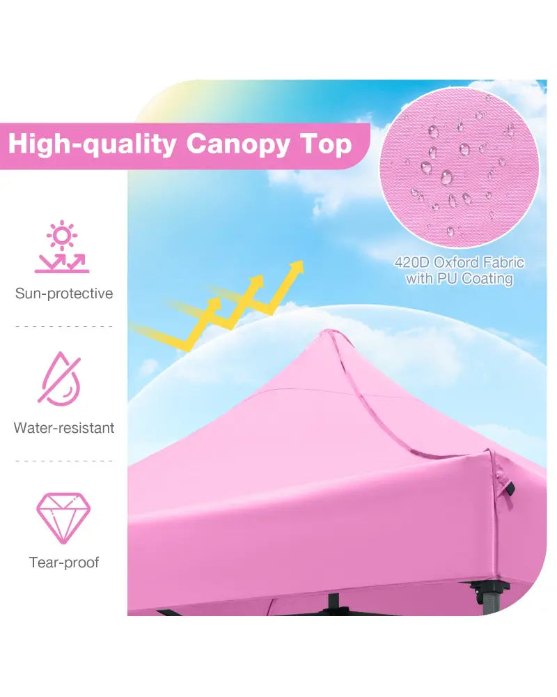 10 x 10 FT Outdoor Pop up Canopy Tent Easy Setup Gazebo Shelter with Wheeled Bag-Pink - Pink - Canopies