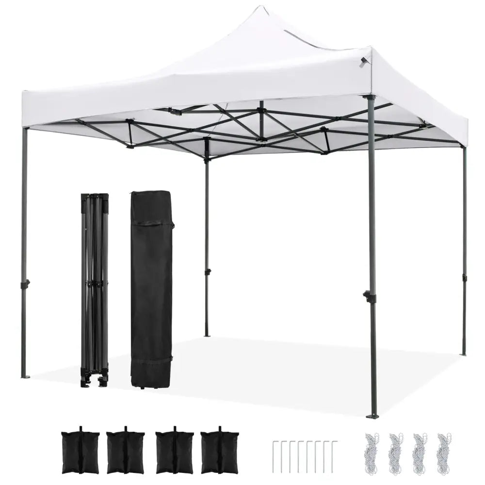 10 x 10 FT Outdoor Pop up Canopy Tent Easy Setup Gazebo Shelter with Wheeled Bag-White - White - Canopies