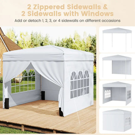 10 X 10 FT Pop up Canopy Tent Outdoor Patio Commercial Sunshade Shelter with 4 Sidewalls-White - White - Canopies