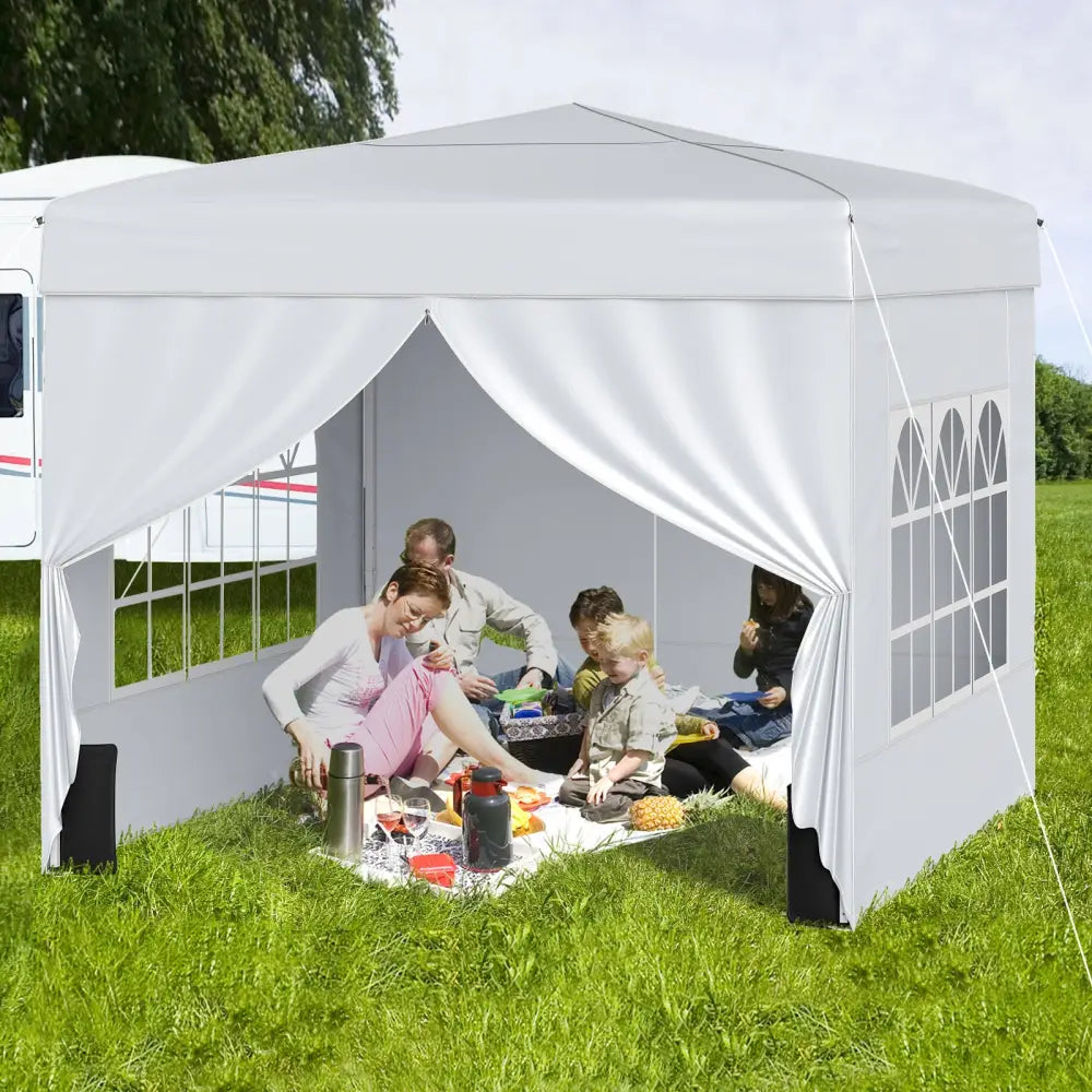 10 X 10 FT Pop up Canopy Tent Outdoor Patio Commercial Sunshade Shelter with 4 Sidewalls-White - White - Canopies