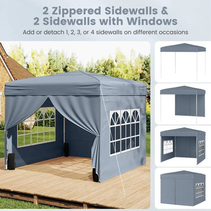 10 X 10 FT Pop up Canopy Tent Outdoor Patio Commercial Sunshade Shelter with 4 Sidewalls-Gray - Gray - Canopies