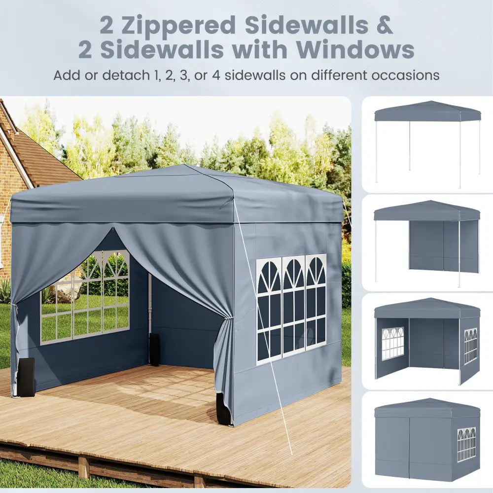10 X 10 FT Pop up Canopy Tent Outdoor Patio Commercial Sunshade Shelter with 4 Sidewalls-Gray - Gray - Canopies