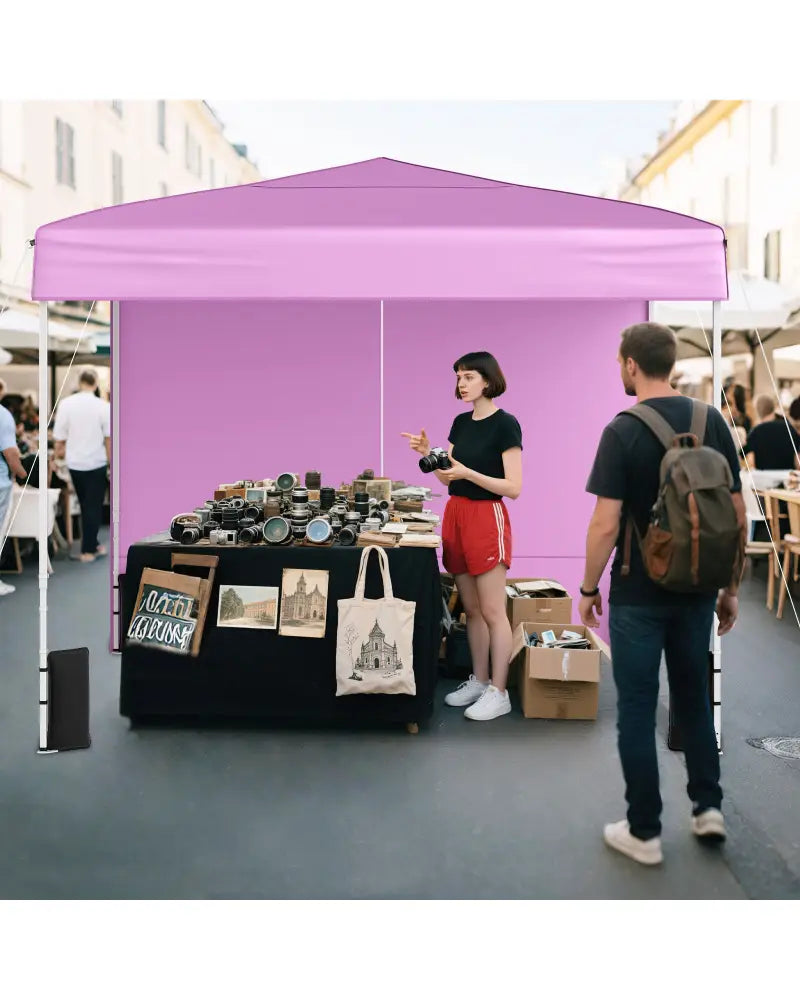 10 X 10 FT Pop up Canopy Tent Outdoor Patio Commercial Sunshade Shelter with 4 Sidewalls-Pink - Pink - Canopies